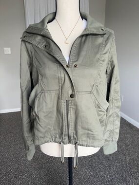 Sonoma Utility Jacket Olive Green Lyocell Cotton Lightweight Zip Snap Size M